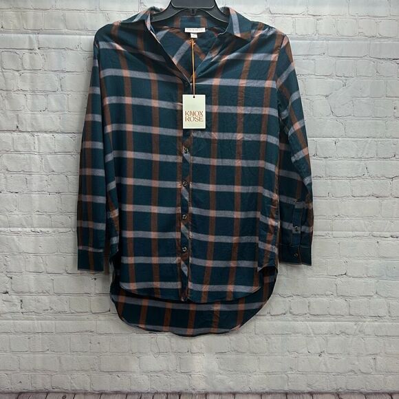 Knox Rose Women’s Plaid Button Up Top Size Small - Picture 1 of 3